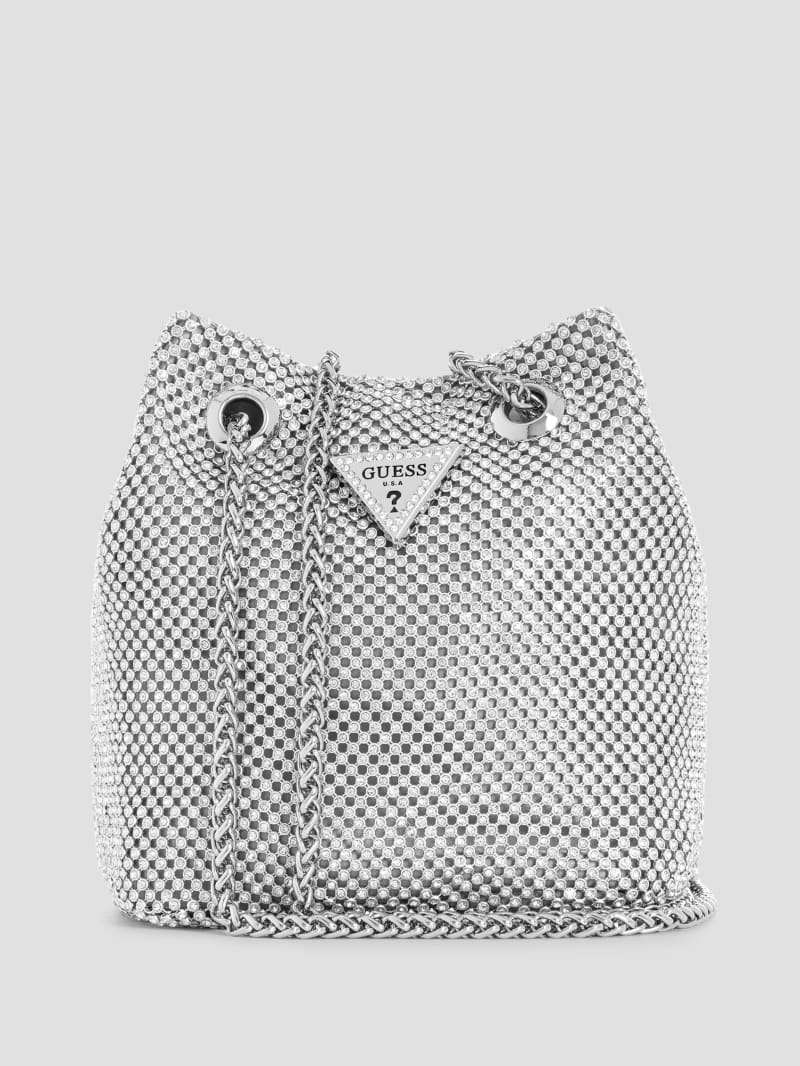 Guess Lua Rhinestone Mesh Mini Pouch Bag - Silver Guess Lua Rhinestone Mesh Mini Pouch Bag - Silver
