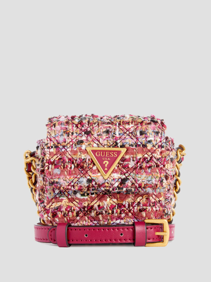 Guess Giully Tweed Micro Mini Crossbody - Purple Multi Guess Giully Tweed Micro Mini Crossbody - Purple Multi