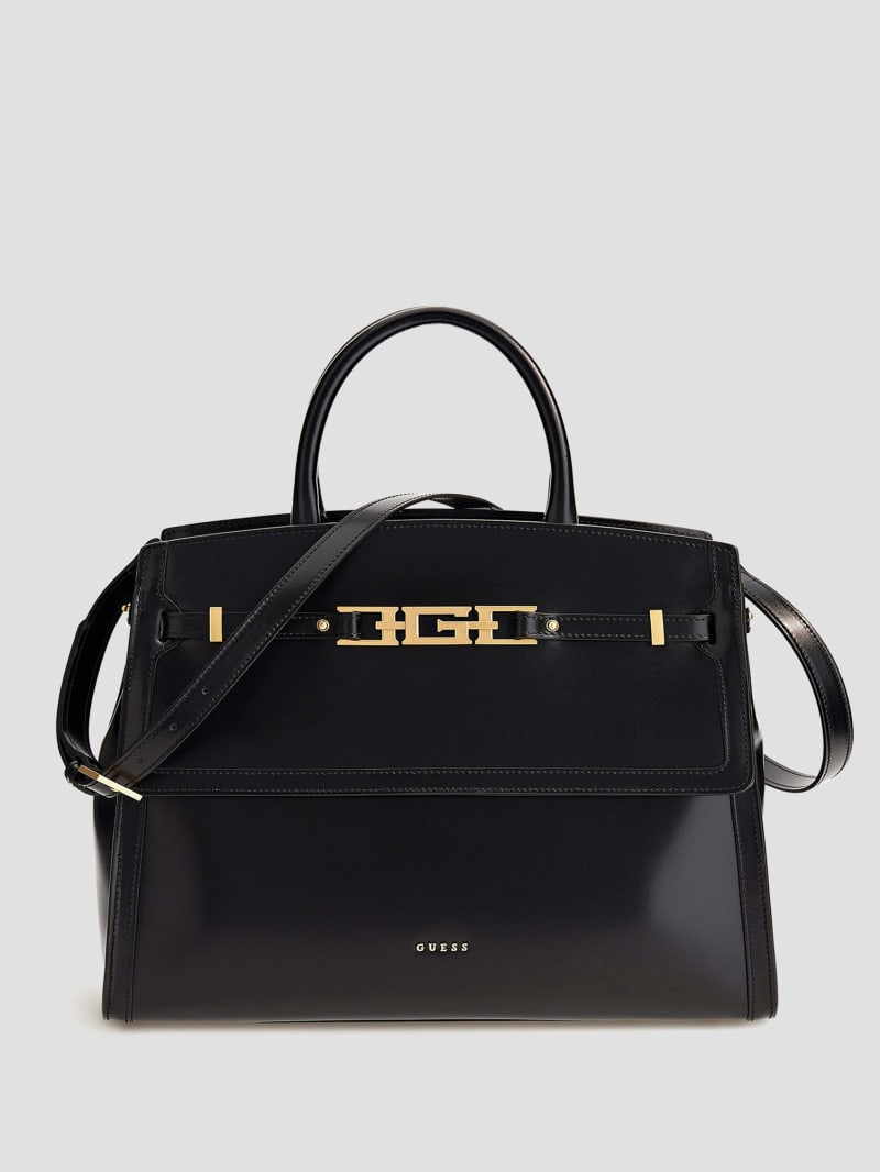 Guess Cristina Medium Leather Satchel - Black Floral Print Guess Cristina Medium Leather Satchel - Black Floral Print