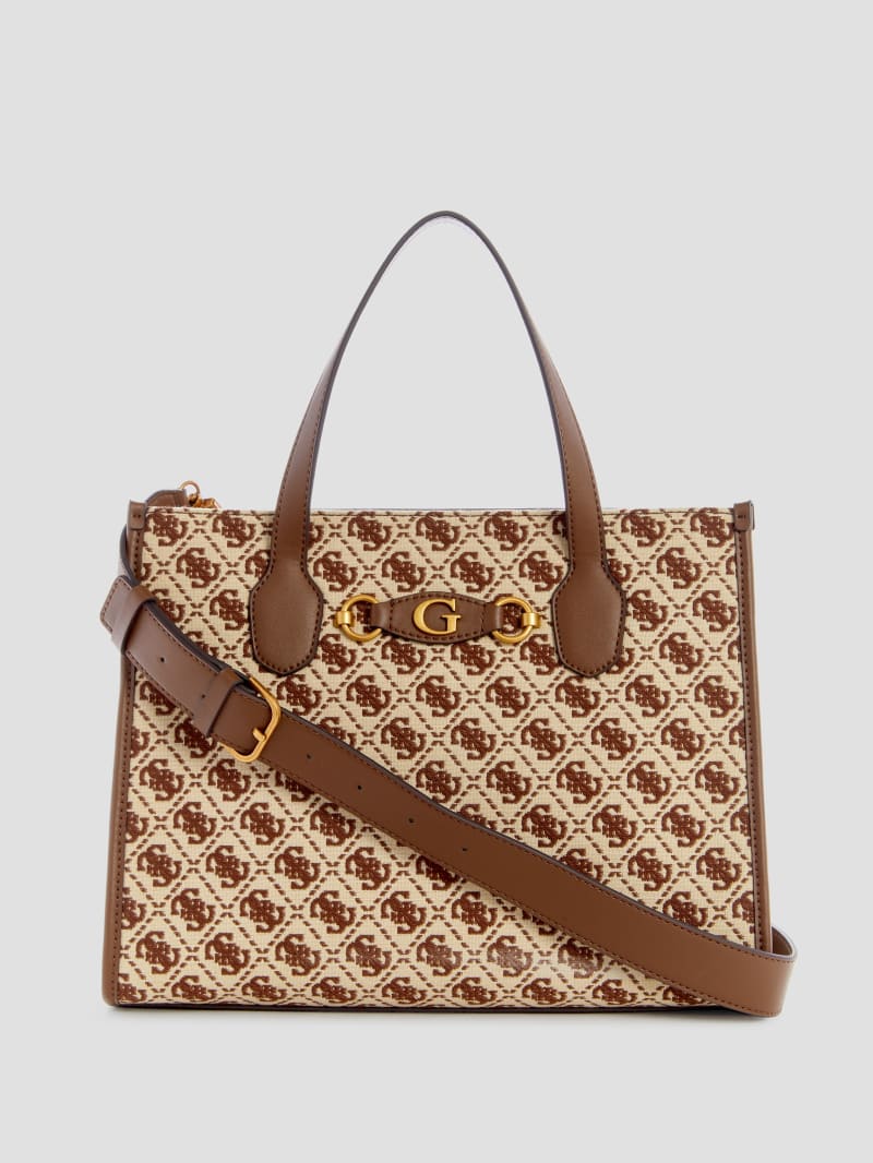Guess Izzy Jacquard Logo Tote - Brown Multi Guess Izzy Jacquard Logo Tote - Brown Multi