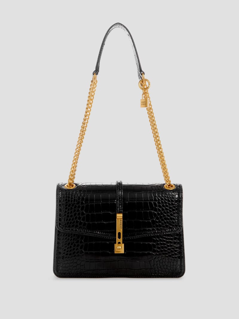 Guess James Croc Convertible Bag - Black Floral Print Guess James Croc Convertible Bag - Black Floral Print
