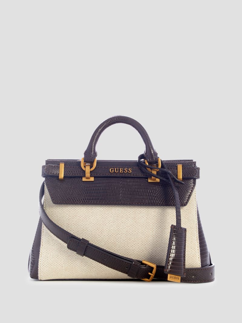 Guess Sestri Canvas Mini Satchel - Natural/Espresso Guess Sestri Canvas Mini Satchel - Natural/Espresso