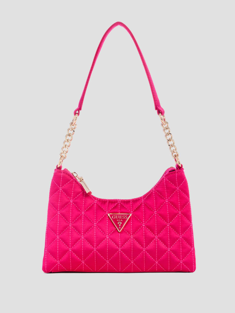 Guess Velina Quilted Satin Mini Shoulder Bag - Pink Guess Velina Quilted Satin Mini Shoulder Bag - Pink