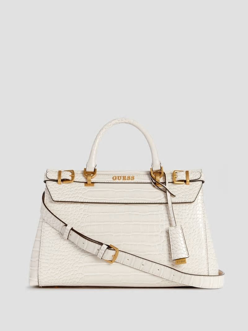 Guess Sestri Crocodile-Embossed Satchel - White Guess Sestri Crocodile-Embossed Satchel - White