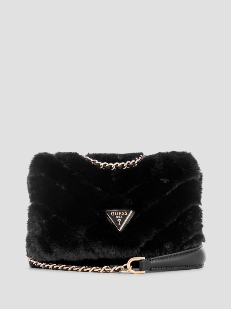 Guess Katine Faux-Fur Mini Convertible Crossbody - Black Guess Katine Faux-Fur Mini Convertible Crossbody - Black