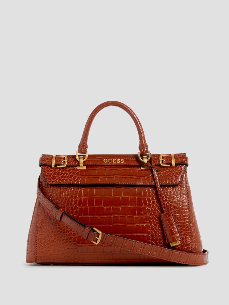 Guess Sestri Crocodile-Embossed Satchel - Cognac Guess Sestri Crocodile-Embossed Satchel - Cognac