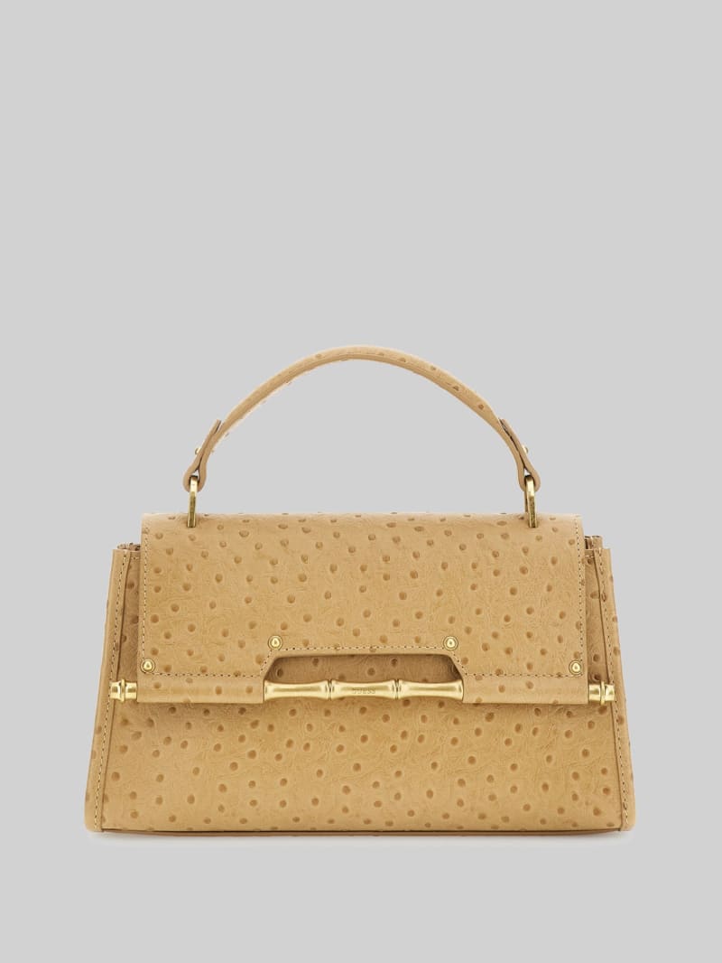 Guess Iris Textured Leather Top Handle Bag - Beige Guess Iris Textured Leather Top Handle Bag - Beige