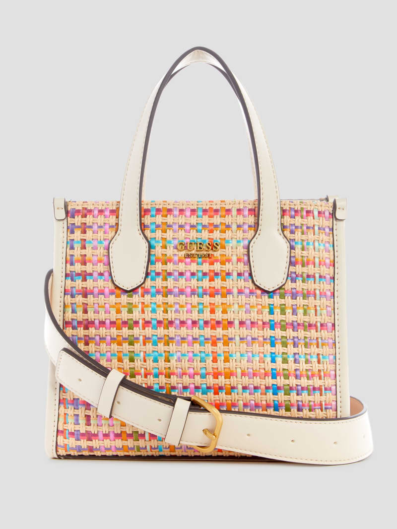 Guess Silvana Colorful Straw Mini Tote - White Multi Guess Silvana Colorful Straw Mini Tote - White Multi