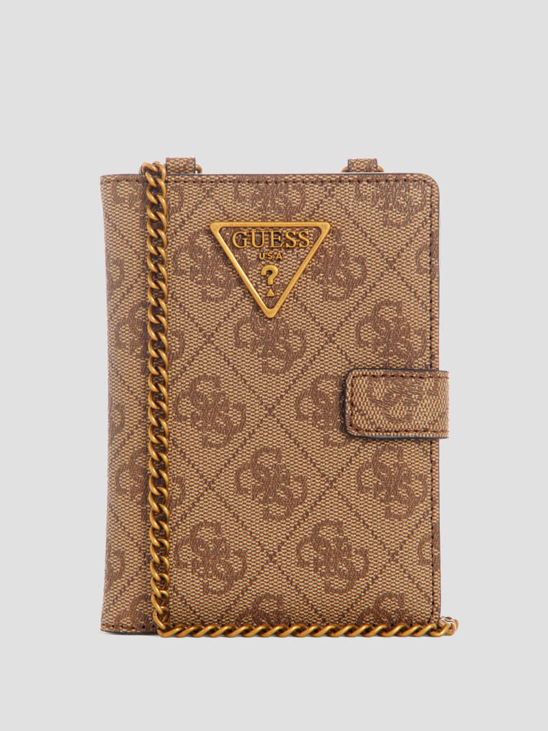 Guess Laurel Chain Passport Case - Latte Logo Guess Laurel Chain Passport Case - Latte Logo