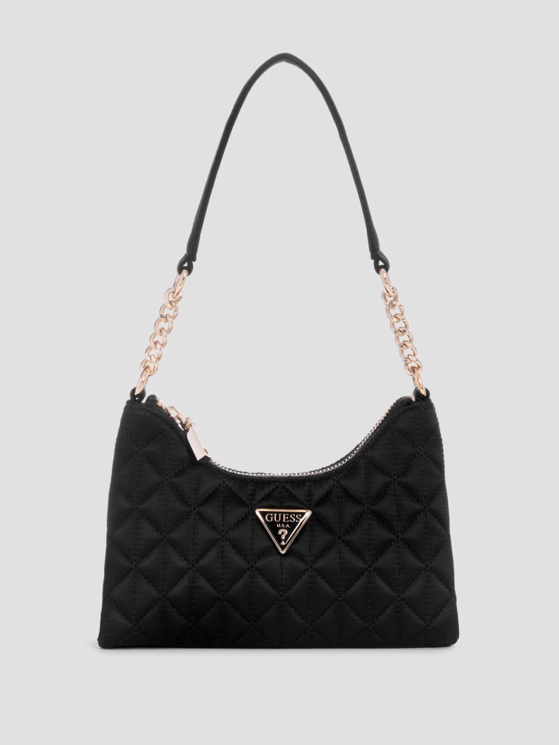 Guess Velina Quilted Satin Mini Shoulder Bag - Black Guess Velina Quilted Satin Mini Shoulder Bag - Black