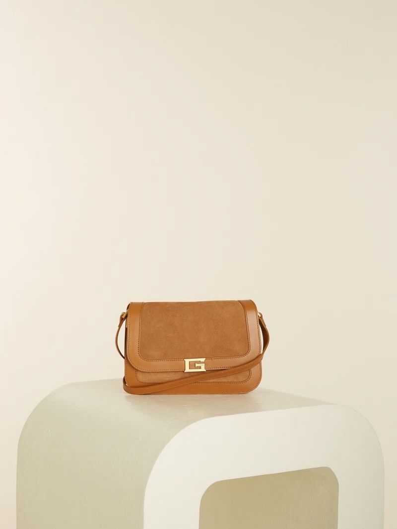 Guess Thea Mini Flap Leather Crossbody - Cognac Guess Thea Mini Flap Leather Crossbody - Cognac
