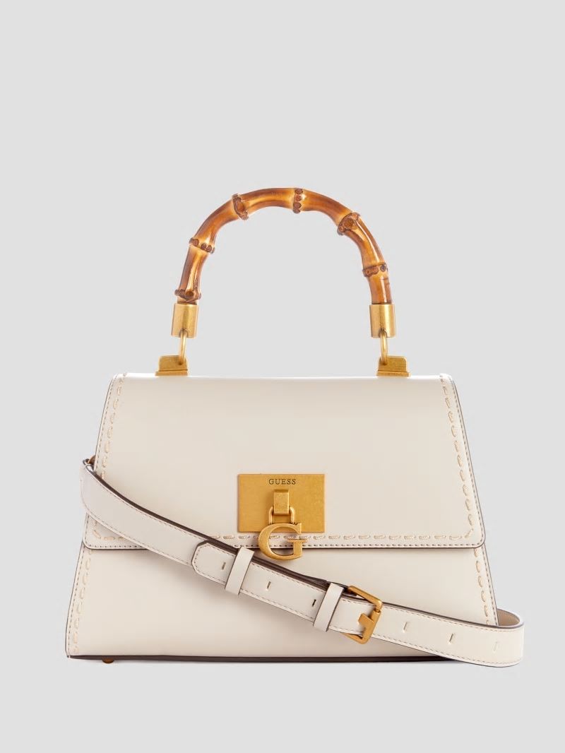 Guess Stephi Bamboo Handle Mini Satchel - White Guess Stephi Bamboo Handle Mini Satchel - White