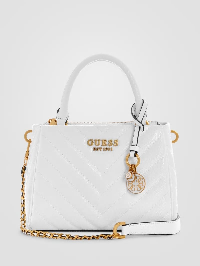 Guess Jania Quilted Small Girlfriend Satchel - White Guess Jania Quilted Small Girlfriend Satchel - White