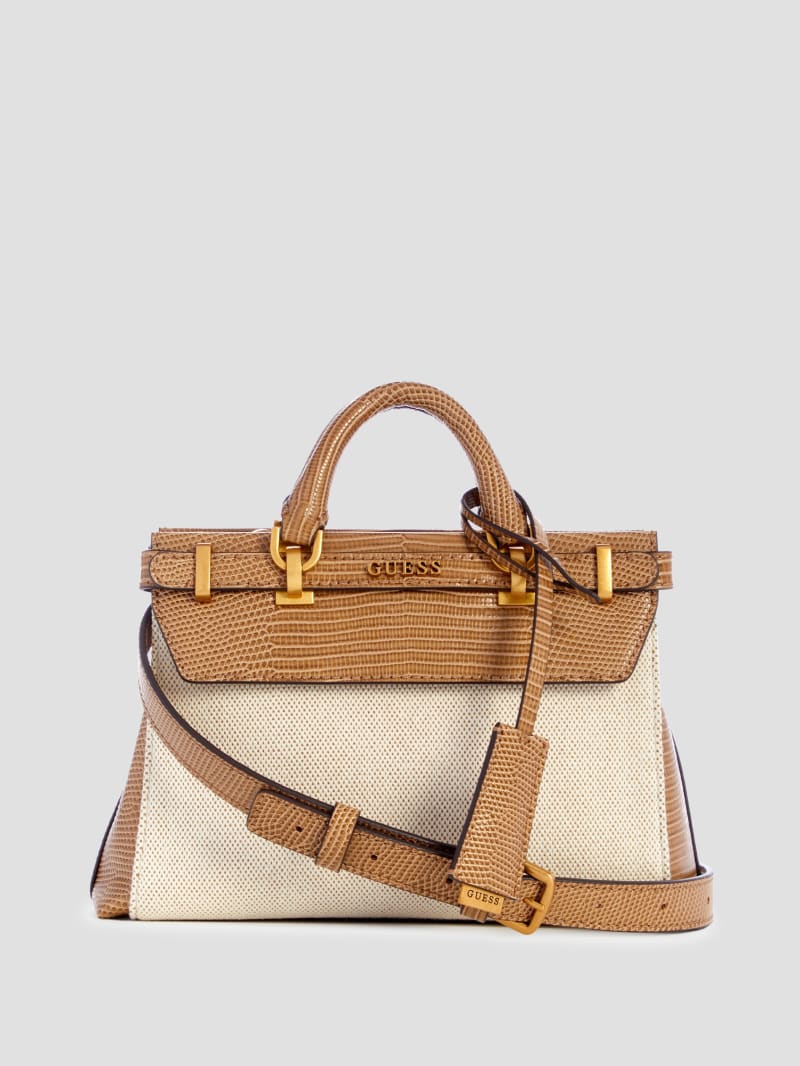 Guess Sestri Canvas Mini Satchel - Natural/Camel Guess Sestri Canvas Mini Satchel - Natural/Camel