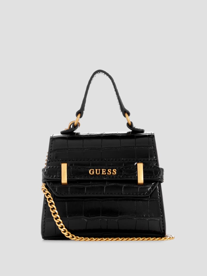 Guess Sestri Crocodile-Embossed Mini Crossbody - Black Guess Sestri Crocodile-Embossed Mini Crossbody - Black