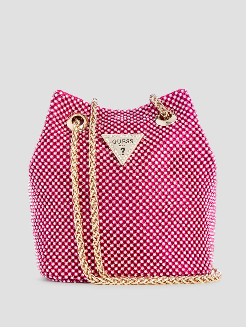 Guess Lua Rhinestone Mesh Mini Pouch Bag - Fuchsia Guess Lua Rhinestone Mesh Mini Pouch Bag - Fuchsia