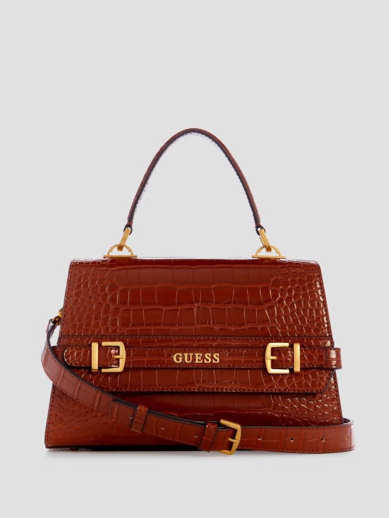 Guess Sestri Crocodile-Embossed Crossbody - Cognac Guess Sestri Crocodile-Embossed Crossbody - Cognac