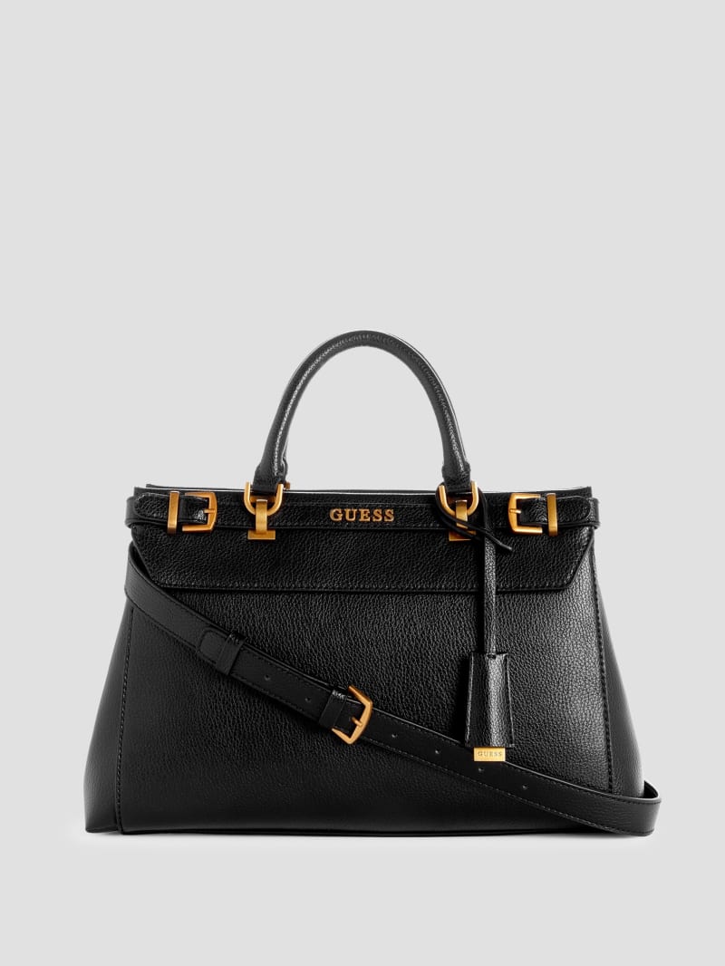 Guess Sestri Pebbled Luxury Satchel - Black Floral Print Guess Sestri Pebbled Luxury Satchel - Black Floral Print