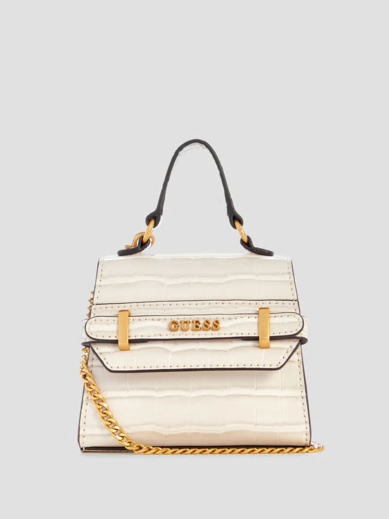 Guess Sestri Crocodile-Embossed Mini Crossbody - White Guess Sestri Crocodile-Embossed Mini Crossbody - White