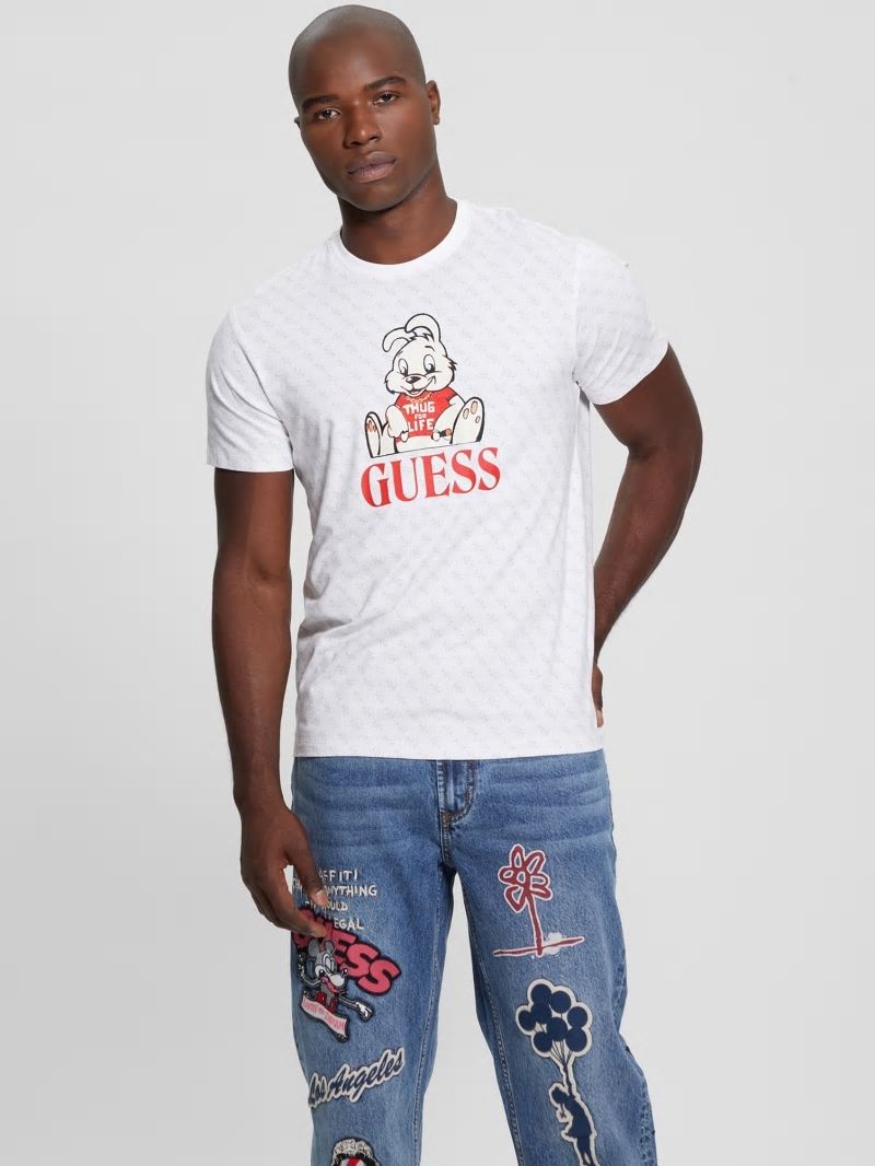 Guess Graphic Crewneck Tee - 4g Aop Pure White Guess Graphic Crewneck Tee - 4g Aop Pure White
