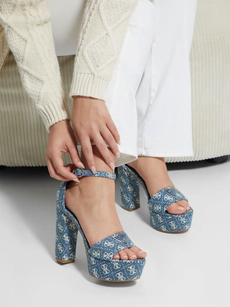 Guess Setone Denim Quattro G Platform Heels - Denim Tie Dye Guess Setone Denim Quattro G Platform Heels - Denim Tie Dye