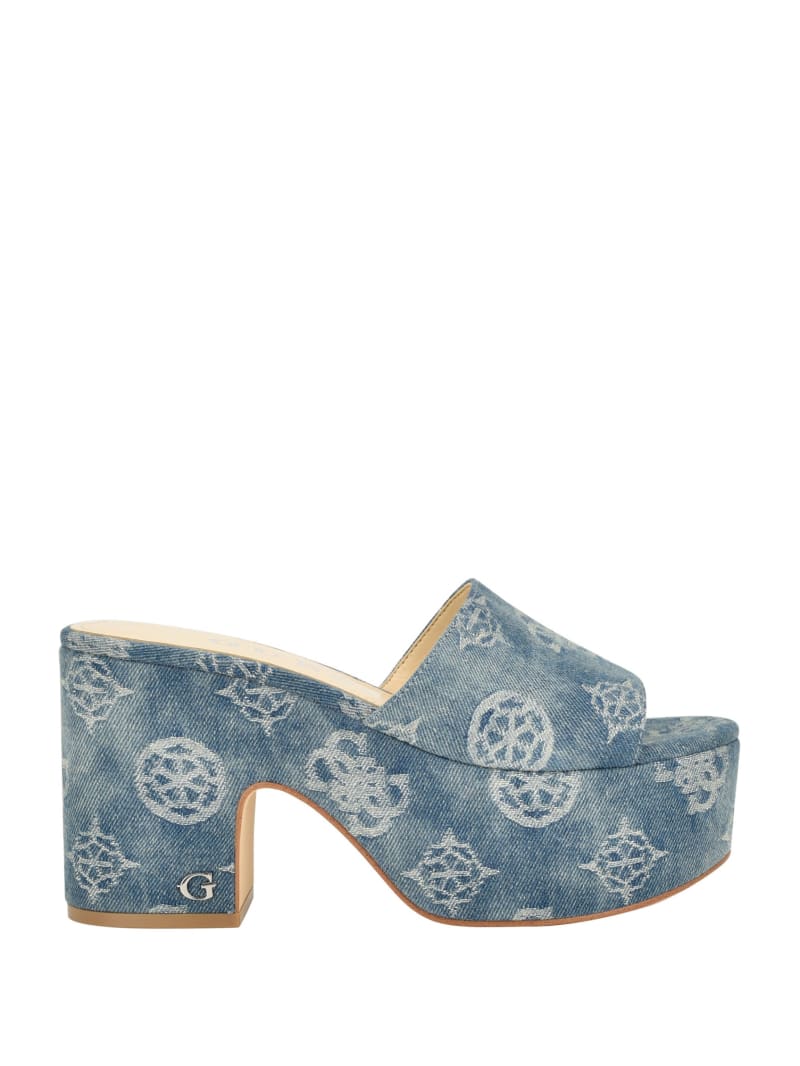 Guess Yapplea Denim Peony G Platform Mules - Blue Guess Yapplea Denim Peony G Platform Mules - Blue