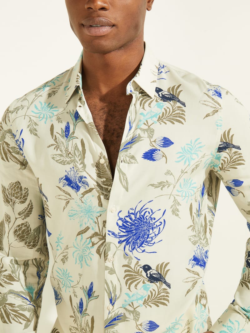Guess Bird Printed Shirt - Ecru/Turk Majorelle Print Guess Bird Printed Shirt - Ecru/Turk Majorelle Print