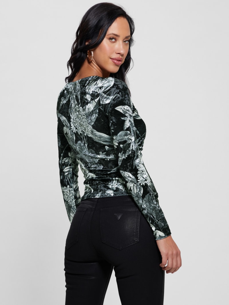 Guess Dianna Velvet Top - Phantom Flora Print Black Guess Dianna Velvet Top - Phantom Flora Print Black