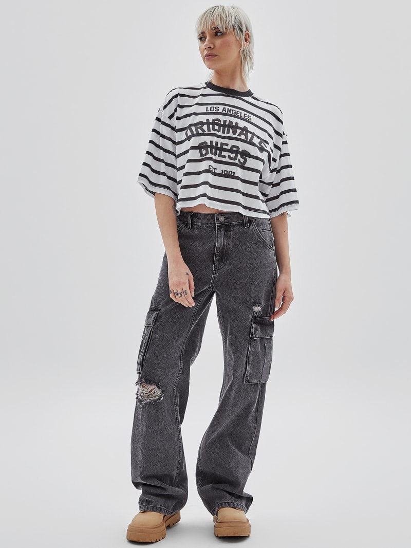 Guess GUESS Originals Striped Cropped Shirt - Magnetic Grey Multi Guess GUESS Originals Striped Cropped Shirt - Magnetic Grey Multi