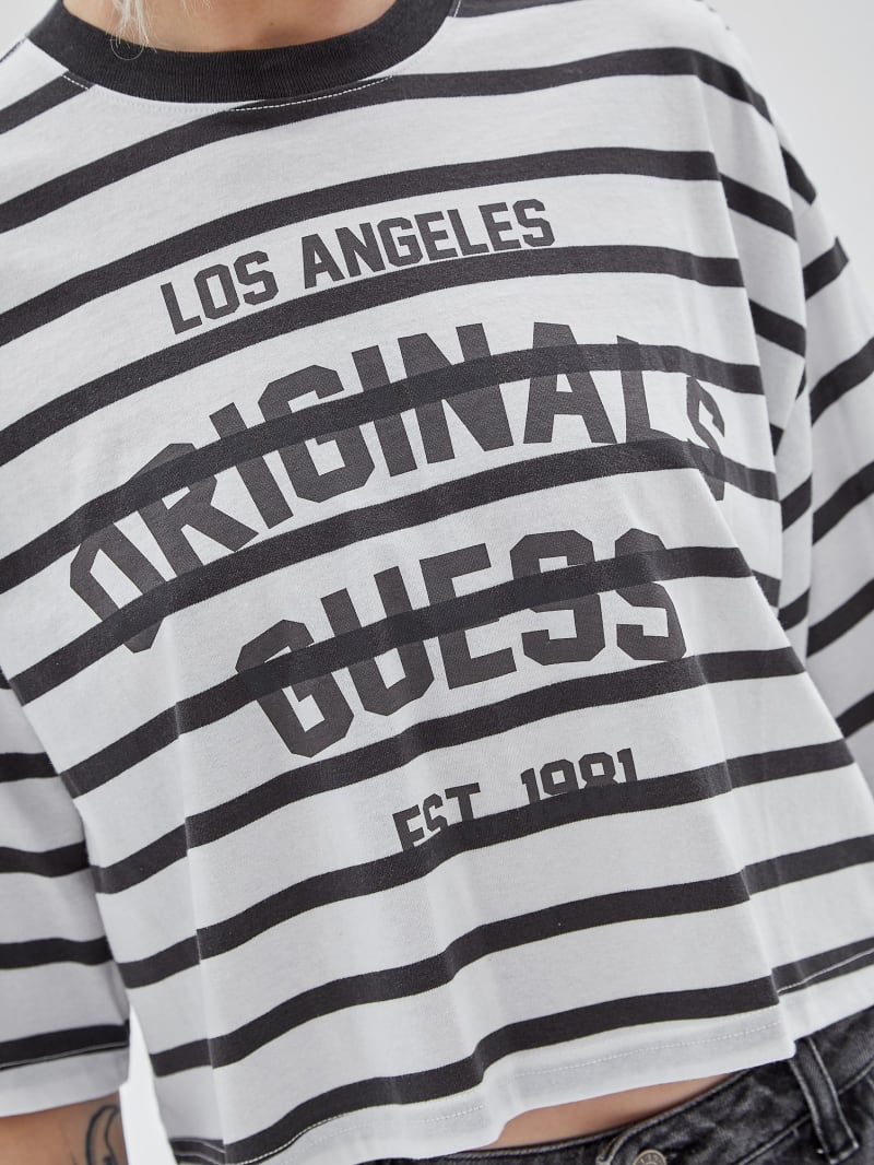 Guess GUESS Originals Striped Cropped Shirt - Magnetic Grey Multi Guess GUESS Originals Striped Cropped Shirt - Magnetic Grey Multi