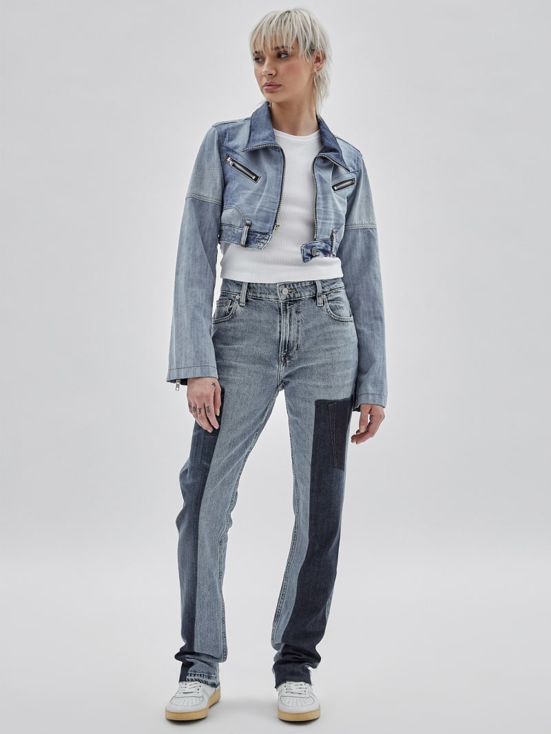 Guess GUESS Originals x Homeboy Upcycled Denim Moto Jacket - Upcycled Medium Wash Mult Guess GUESS Originals x Homeboy Upcycled Denim Moto Jacket - Upcycled Medium Wash Mult
