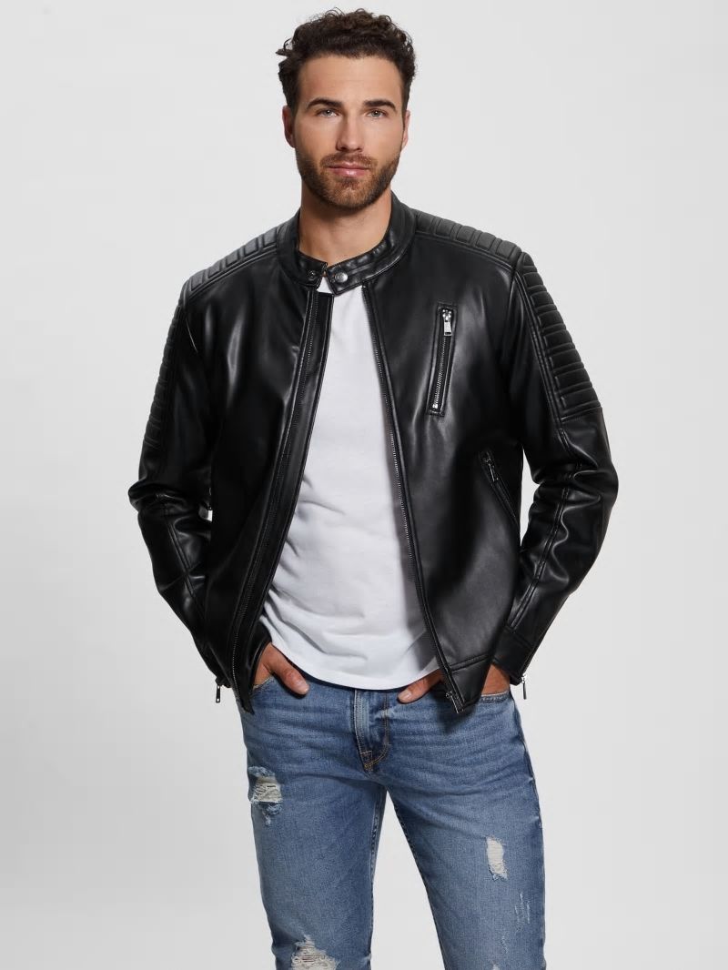 Guess Faux-Leather Biker Jacket - Black Guess Faux-Leather Biker Jacket - Black