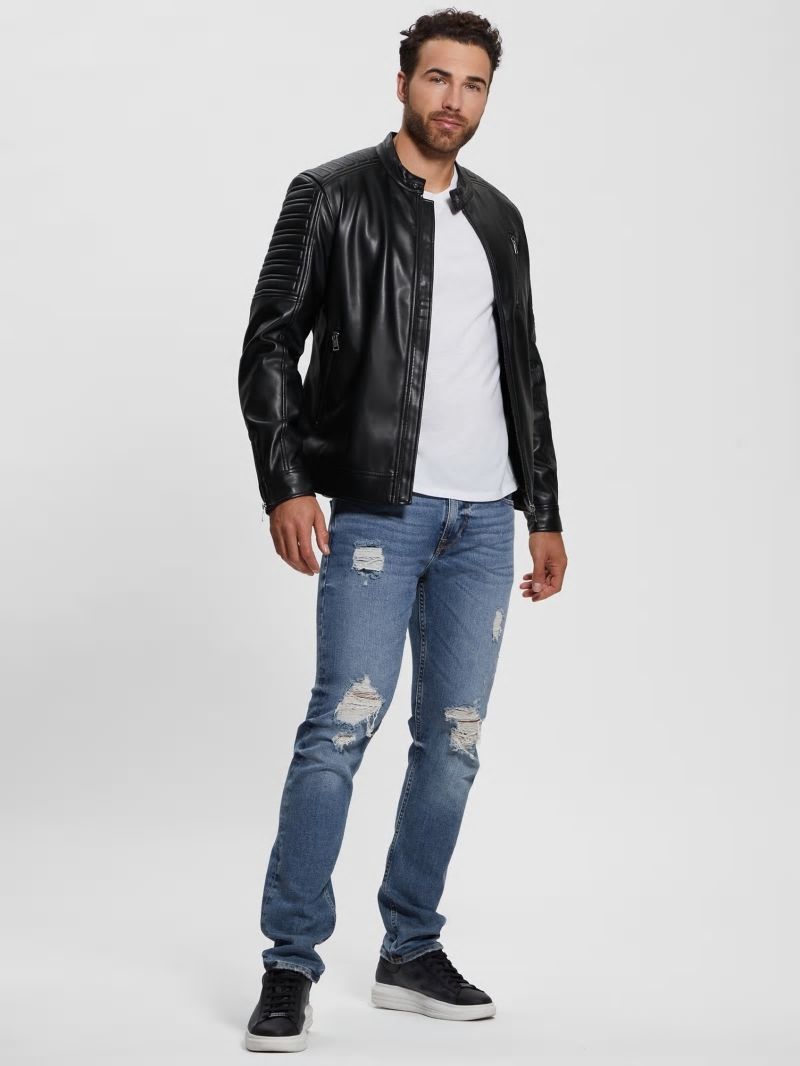 Guess Faux-Leather Biker Jacket - Black Guess Faux-Leather Biker Jacket - Black