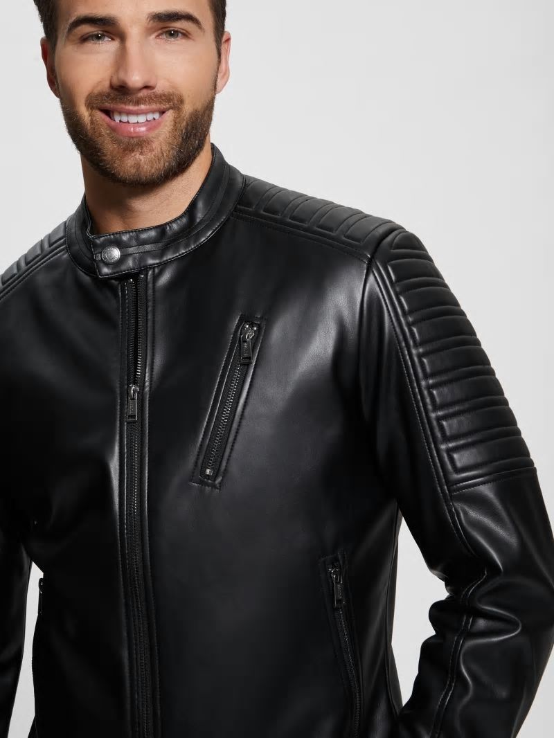 Guess Faux-Leather Biker Jacket - Black Guess Faux-Leather Biker Jacket - Black