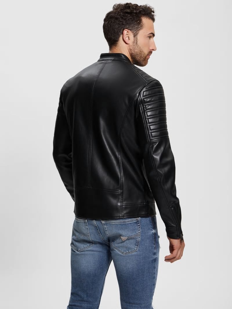 Guess Faux-Leather Biker Jacket - Black Guess Faux-Leather Biker Jacket - Black