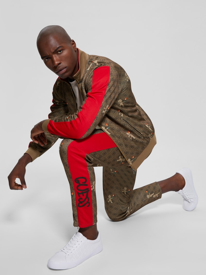 Guess Graphic Full-Zip Track Jacket - 4g Big Aop Brown With Ted Guess Graphic Full-Zip Track Jacket - 4g Big Aop Brown With Ted