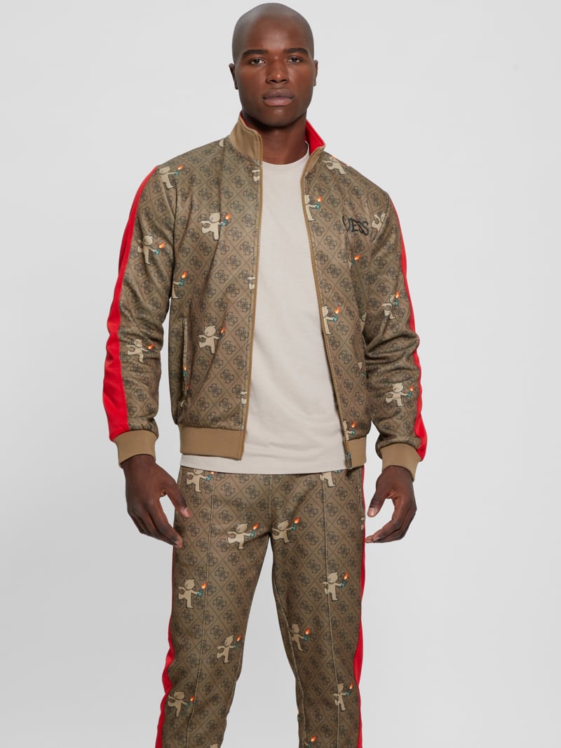 Guess Graphic Full-Zip Track Jacket - 4g Big Aop Brown With Ted Guess Graphic Full-Zip Track Jacket - 4g Big Aop Brown With Ted