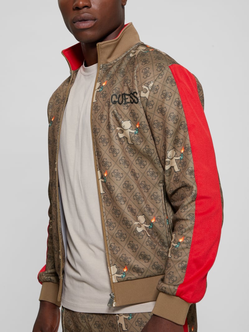 Guess Graphic Full-Zip Track Jacket - 4g Big Aop Brown With Ted Guess Graphic Full-Zip Track Jacket - 4g Big Aop Brown With Ted