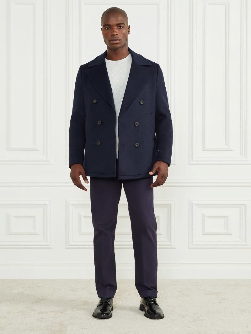 Guess Notched Wool-Blend Peacoat - Bleu &eacute;L&eacute;Gant