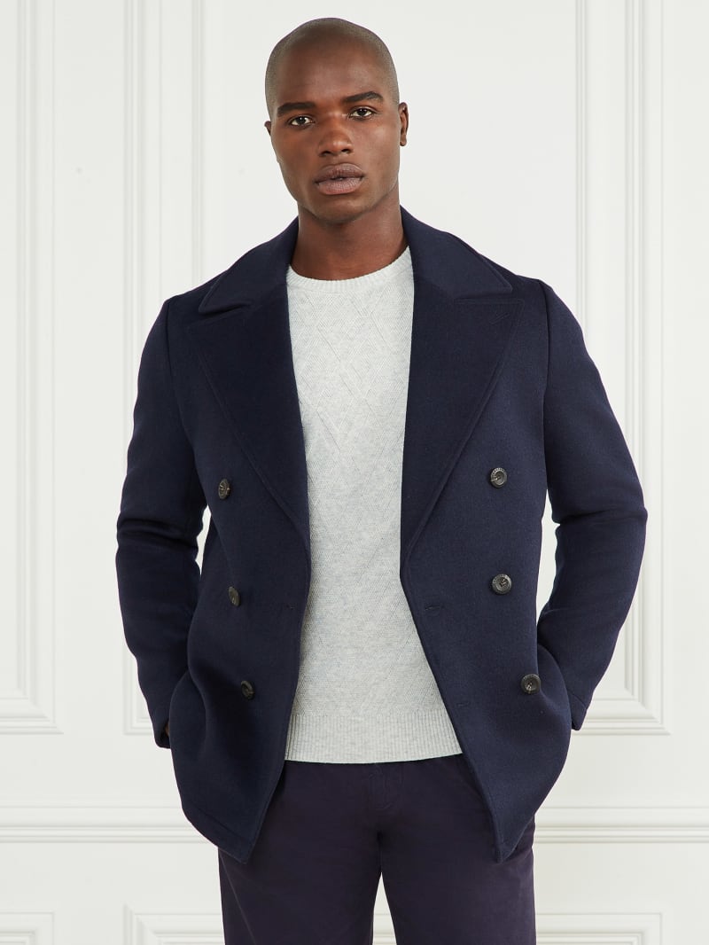 Guess Notched Wool-Blend Peacoat - Bleu &eacute;L&eacute;Gant