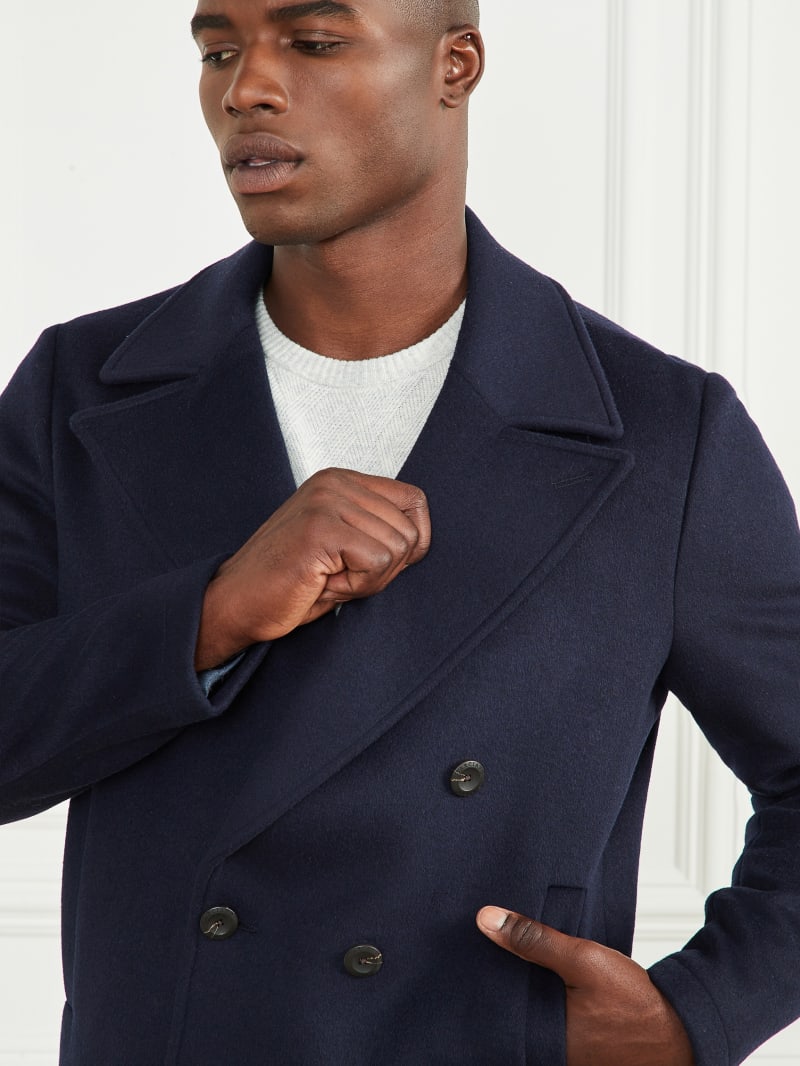 Guess Notched Wool-Blend Peacoat - Bleu &eacute;L&eacute;Gant