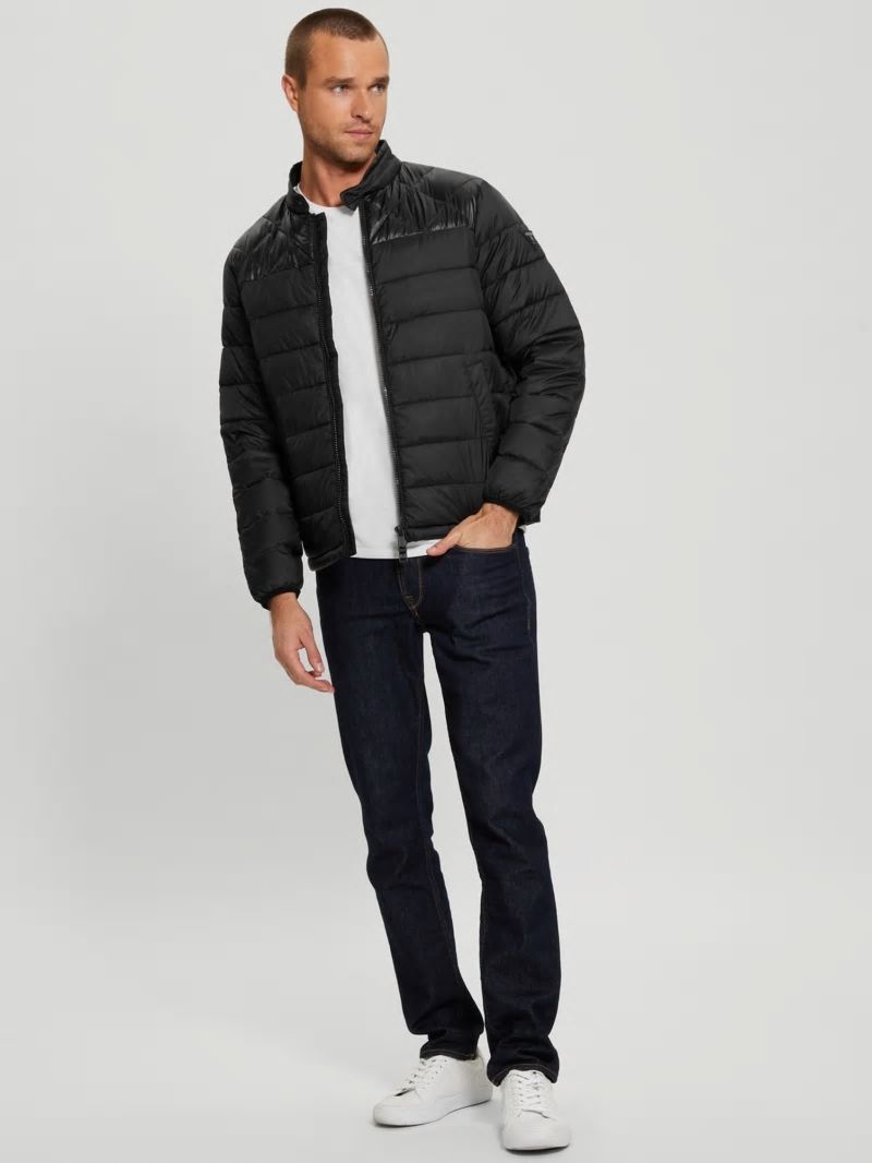 Guess Eco Lightweight Puffer Jacket - Jet Black Multi Guess Eco Lightweight Puffer Jacket - Jet Black Multi