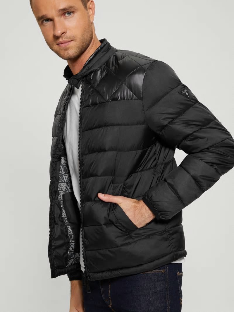 Guess Eco Lightweight Puffer Jacket - Jet Black Multi Guess Eco Lightweight Puffer Jacket - Jet Black Multi