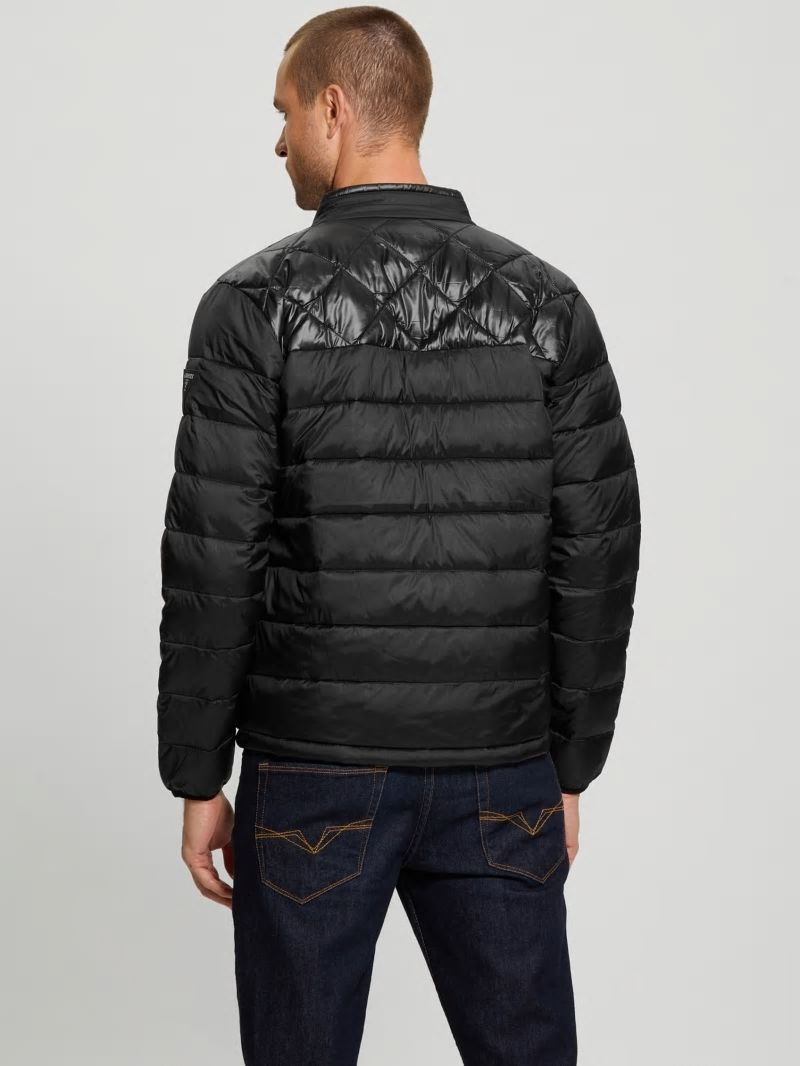 Guess Eco Lightweight Puffer Jacket - Jet Black Multi Guess Eco Lightweight Puffer Jacket - Jet Black Multi