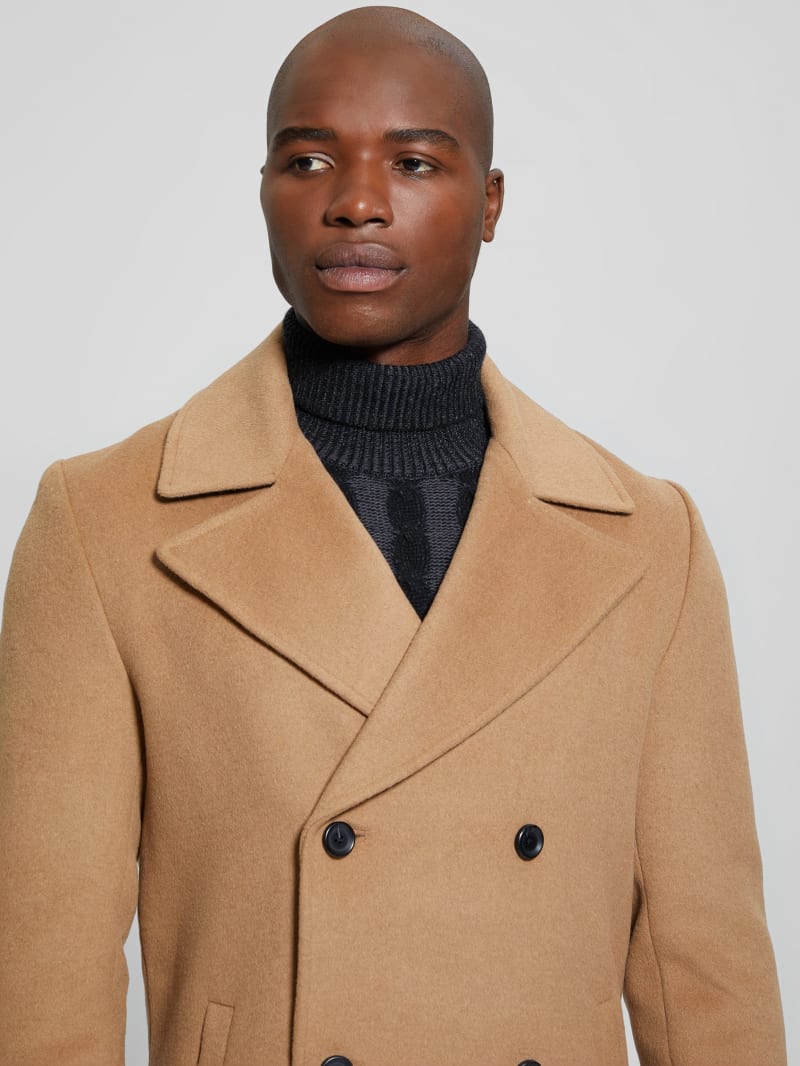 Guess Bel Air Melton Wool-Blend Peacoat - Desert Storm Guess Bel Air Melton Wool-Blend Peacoat - Desert Storm