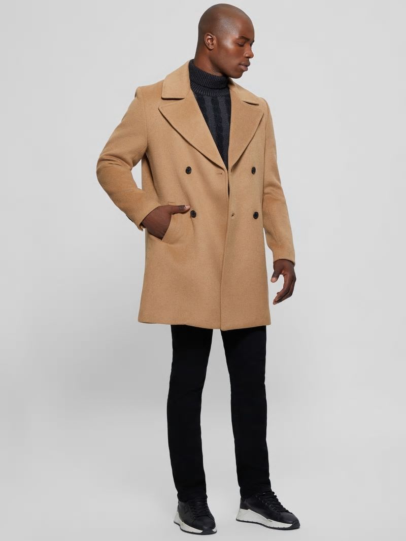 Guess Bel Air Melton Wool-Blend Peacoat - Desert Storm Guess Bel Air Melton Wool-Blend Peacoat - Desert Storm