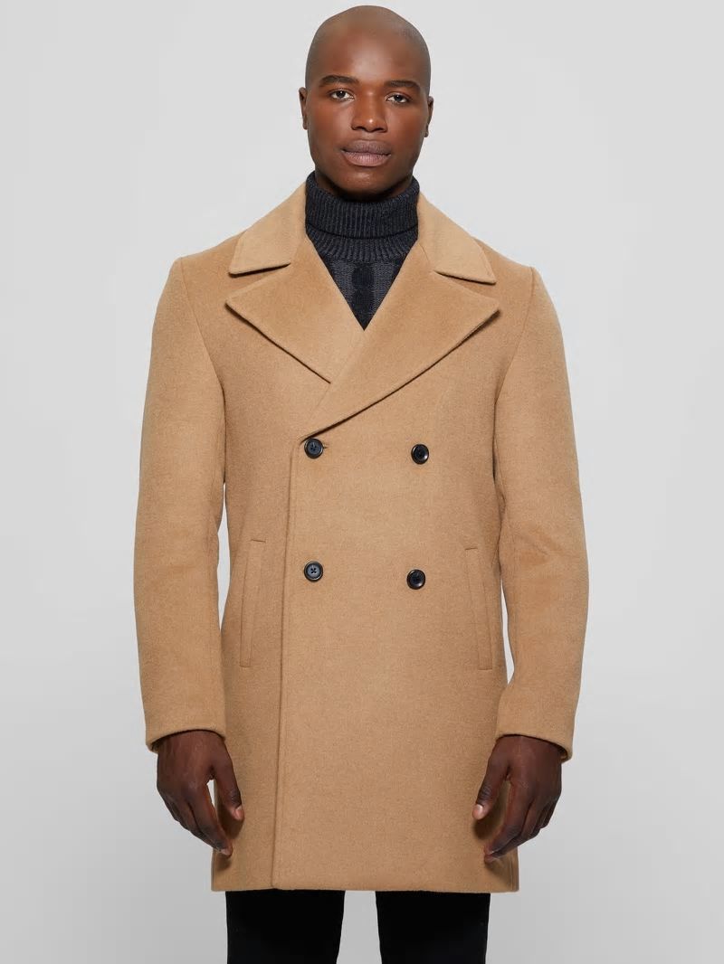 Guess Bel Air Melton Wool-Blend Peacoat - Desert Storm Guess Bel Air Melton Wool-Blend Peacoat - Desert Storm