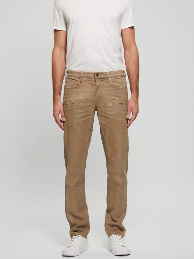 Guess Coated Denim Slim Tapered Zip Jeans - Isotope Brown Guess Coated Denim Slim Tapered Zip Jeans - Isotope Brown