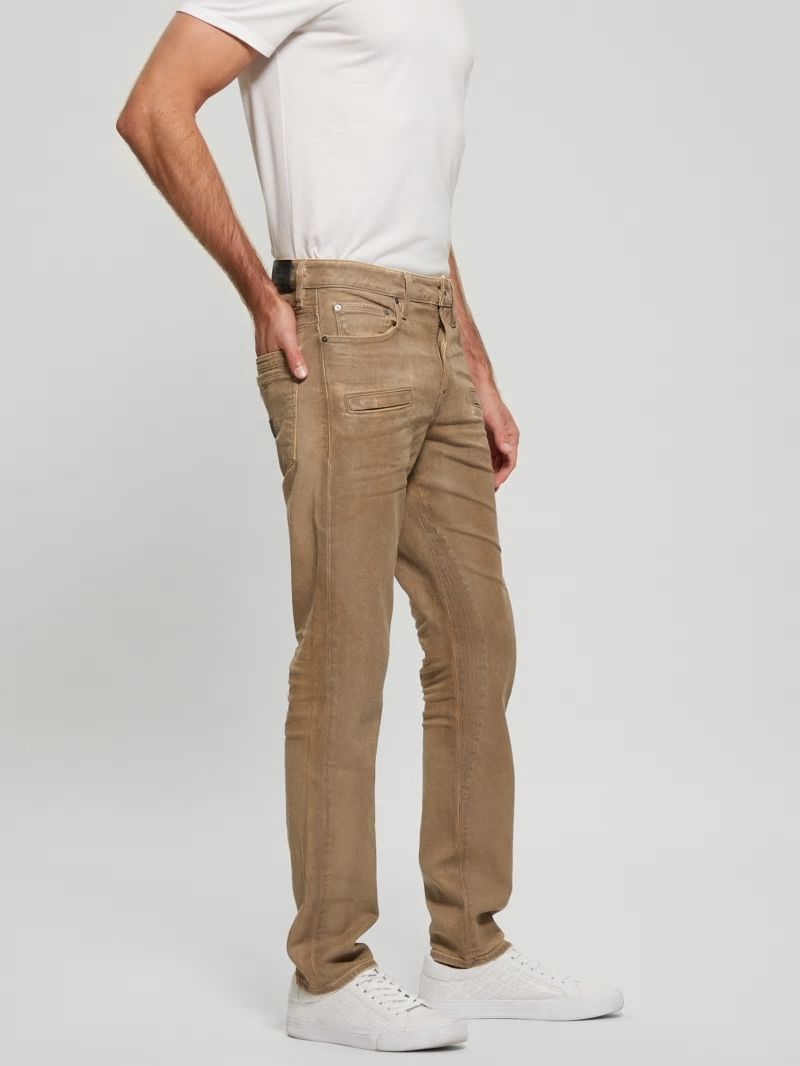 Guess Coated Denim Slim Tapered Zip Jeans - Isotope Brown Guess Coated Denim Slim Tapered Zip Jeans - Isotope Brown
