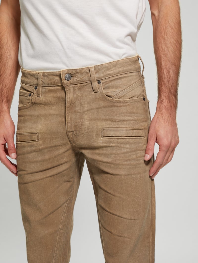 Guess Coated Denim Slim Tapered Zip Jeans - Isotope Brown Guess Coated Denim Slim Tapered Zip Jeans - Isotope Brown